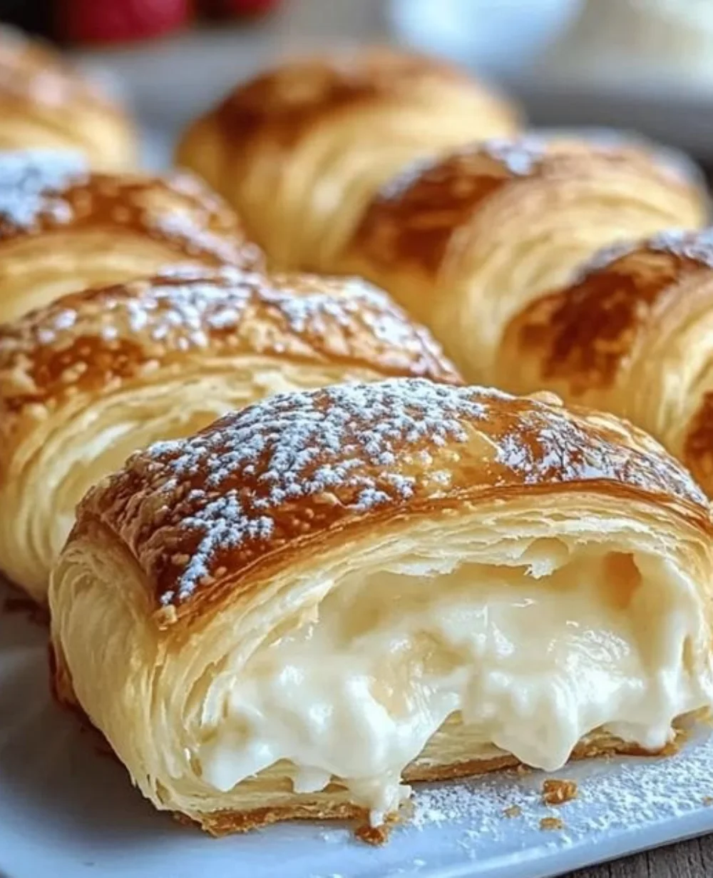 Delicious homemade cheesecake crescent rolls topped with powdered sugar