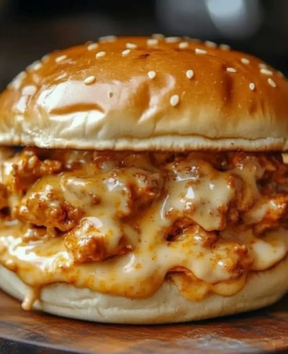 Delicious Cajun Chicken Sloppy Joes with creamy cheese sauce on a plate