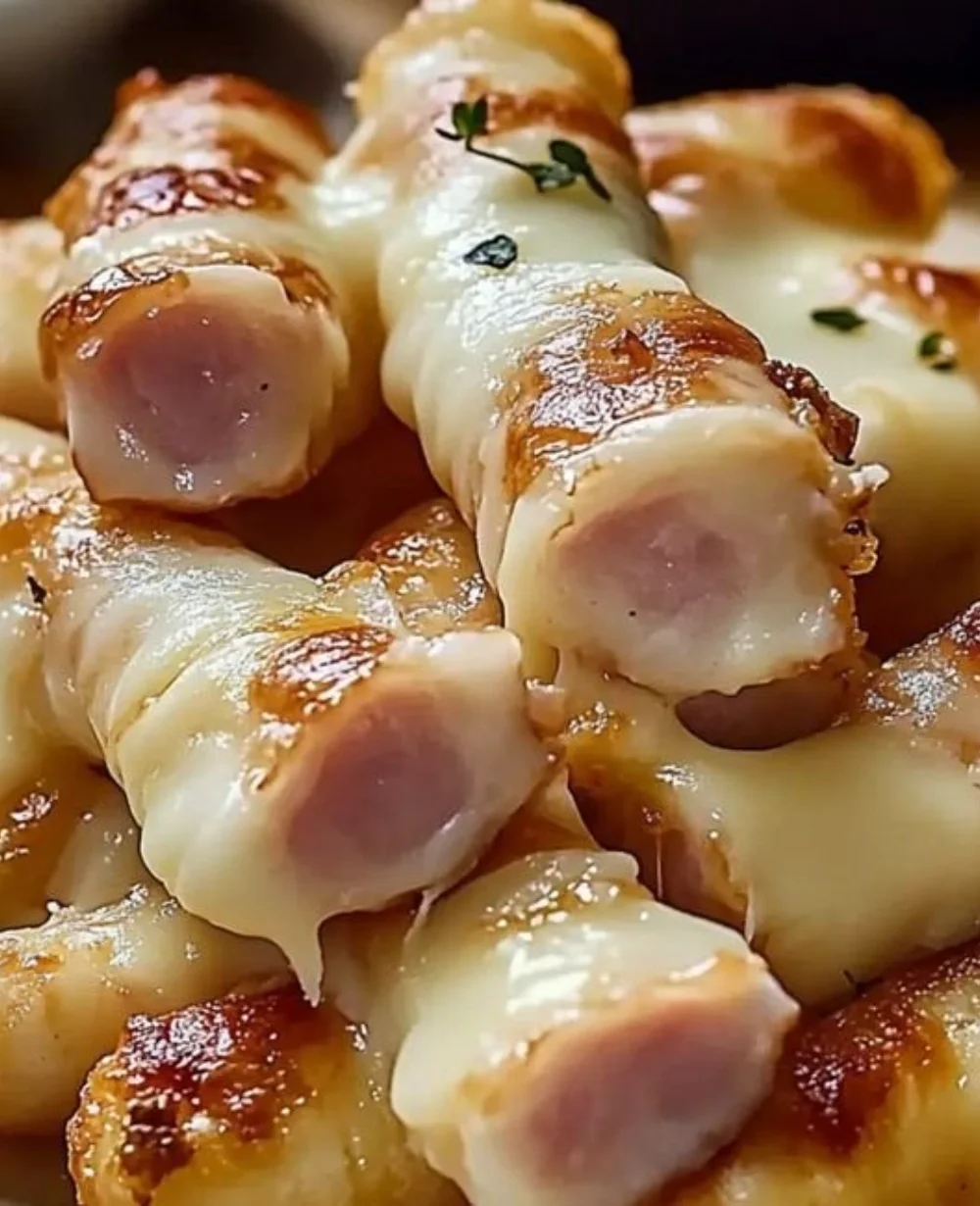 Gooey ham and cheese sticks served on a plate, ready to enjoy