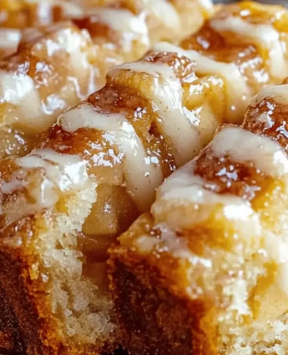 Irresistibly moist Amish apple fritter bread sliced on a wooden board