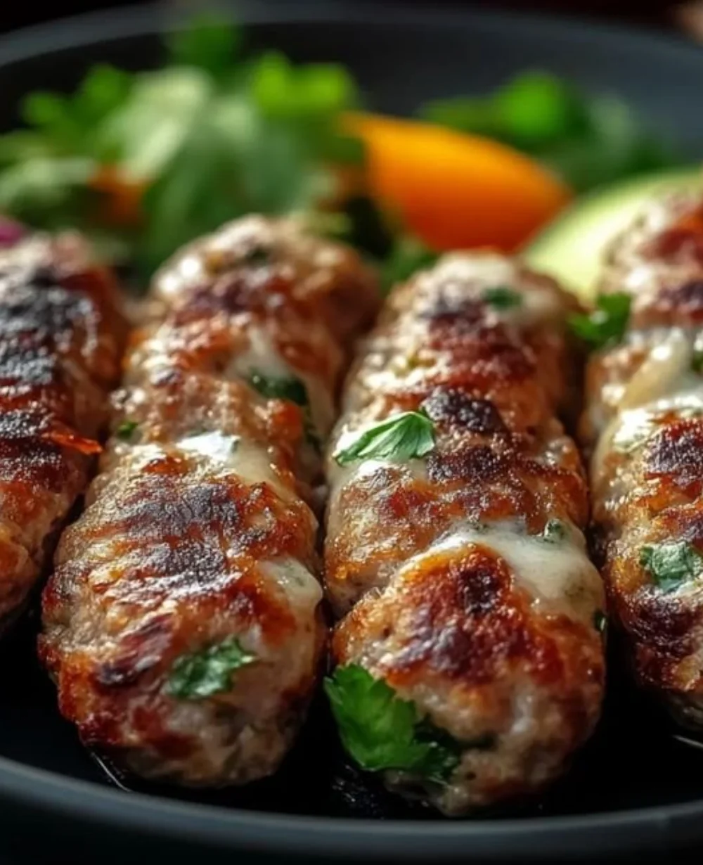 Middle Eastern kofta kebabs served with fresh herbs and spices on a plate.