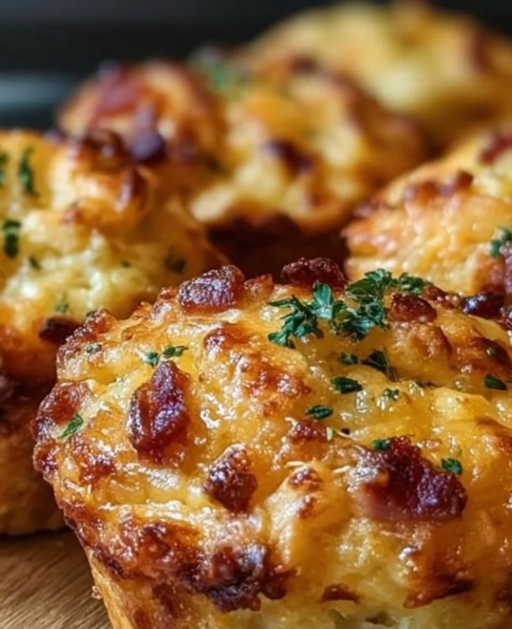 Bacon and cheddar sourdough muffins fresh out of the oven