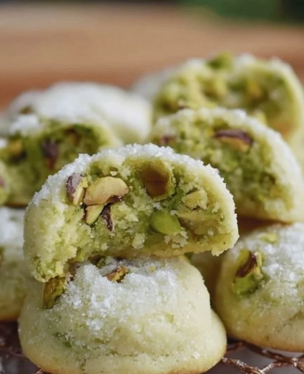 Pistachio wedding cookies elegantly displayed for a wedding celebration