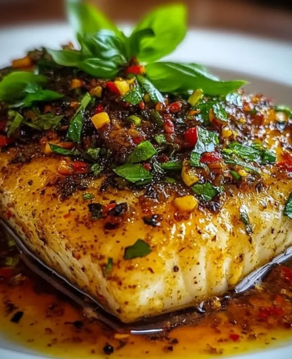 Spicy Coconut Grouper served with colorful vegetables in a bowl