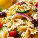 Tangy Mediterranean Pasta Salad with fresh vegetables and pasta