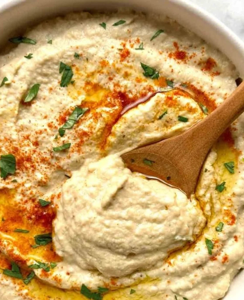 Delicious Baba Ganoush dip served with fresh vegetables and pita bread