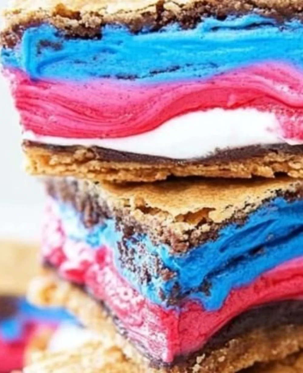Delicious 4th of July S’mores Bar Bites ready to enjoy.