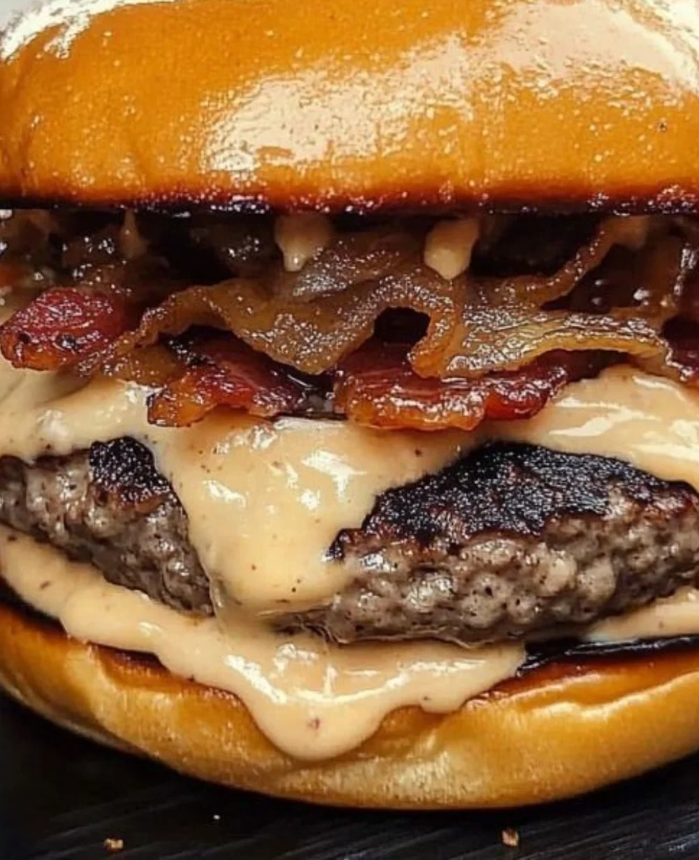 Delicious smash burgers with baconnaise on a toasted bun
