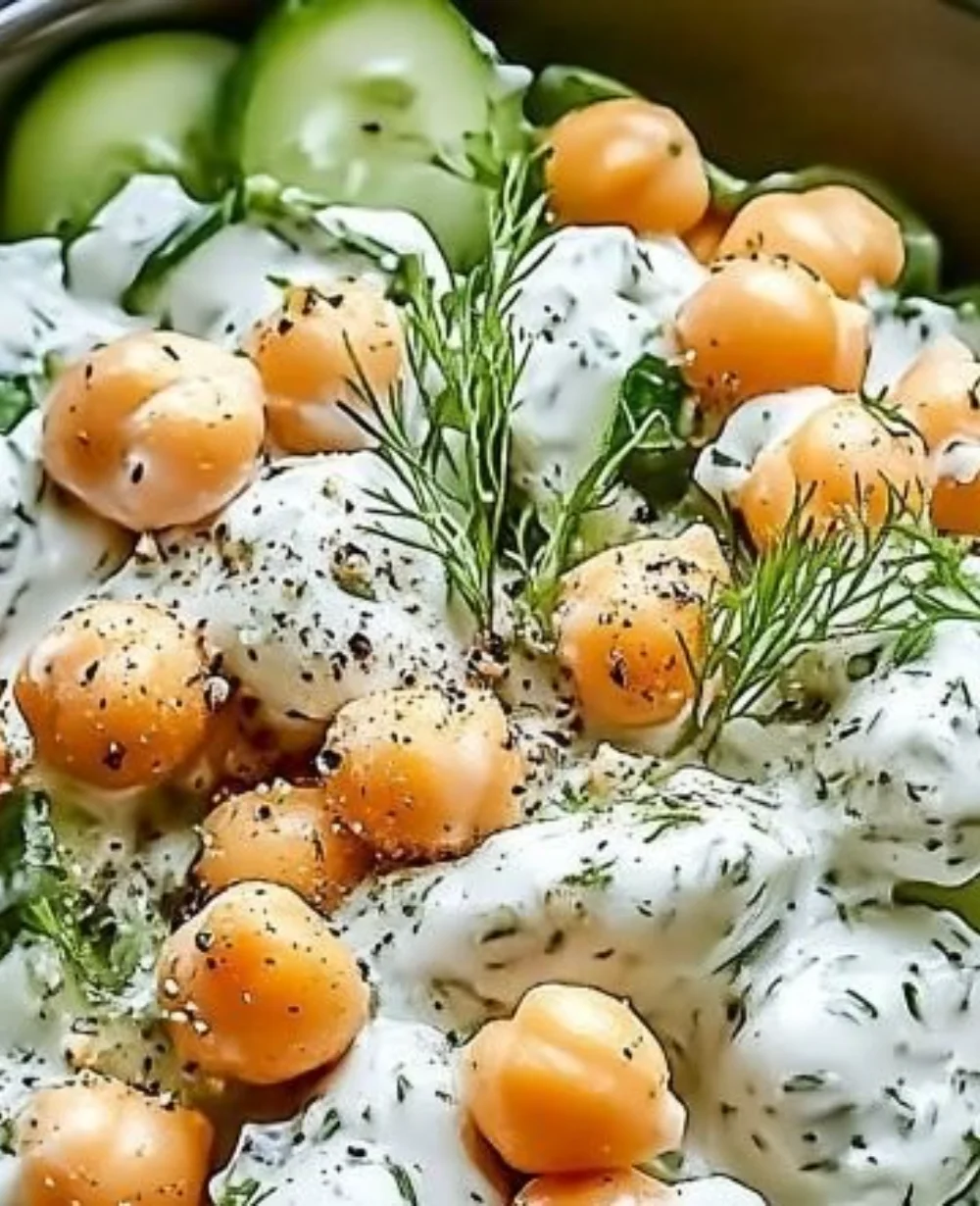 Bright Greek Chickpea Salad with vegetables and feta cheese