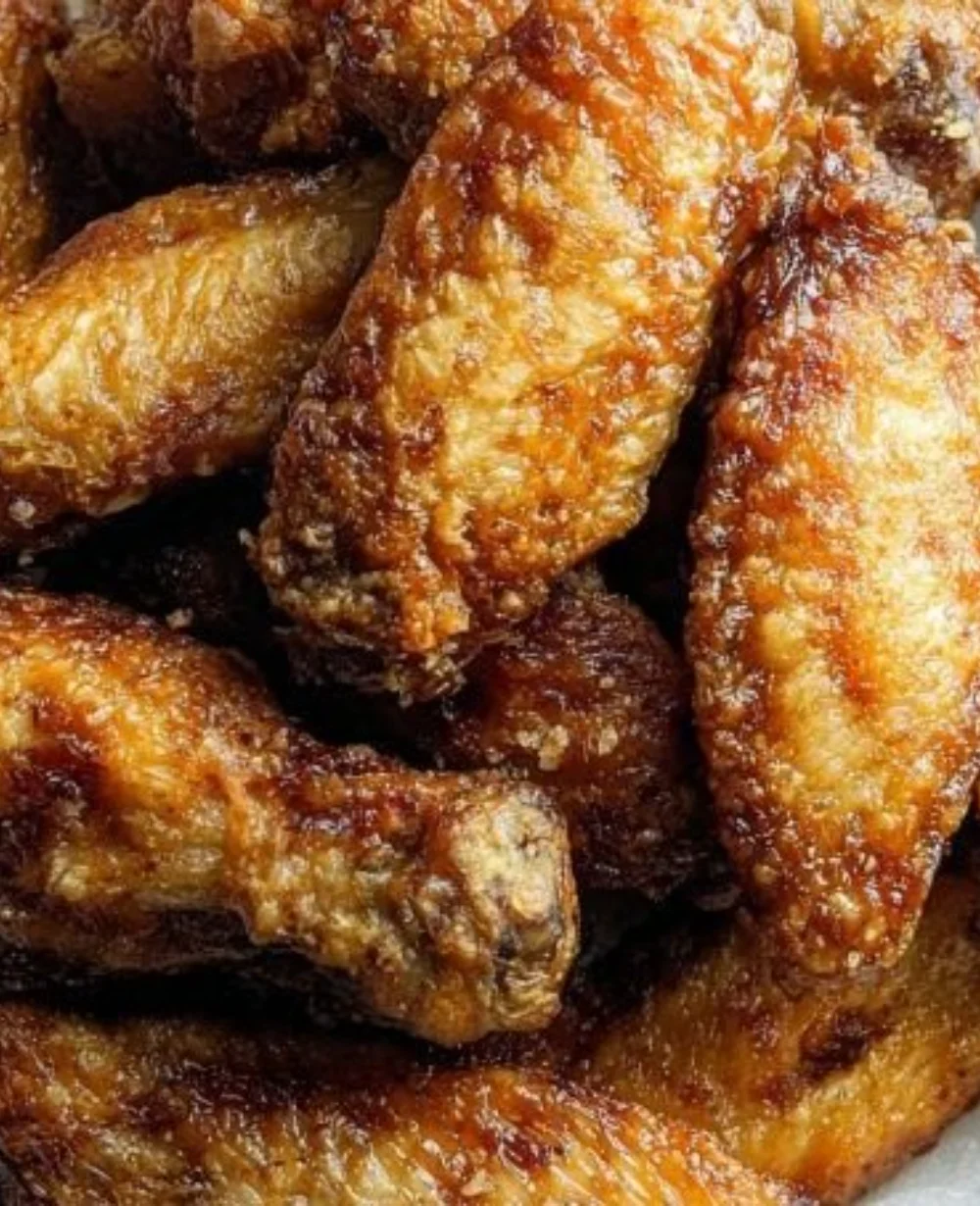 Deliciously crispy Chinese Five-Spice Chicken Wings garnished with herbs.