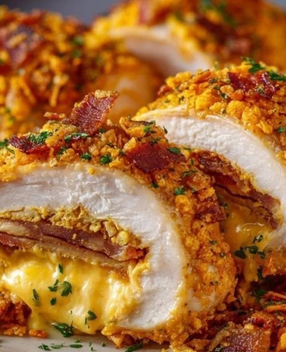 Creamy and crispy stuffed Doritos chicken with cream cheese and turkey bacon