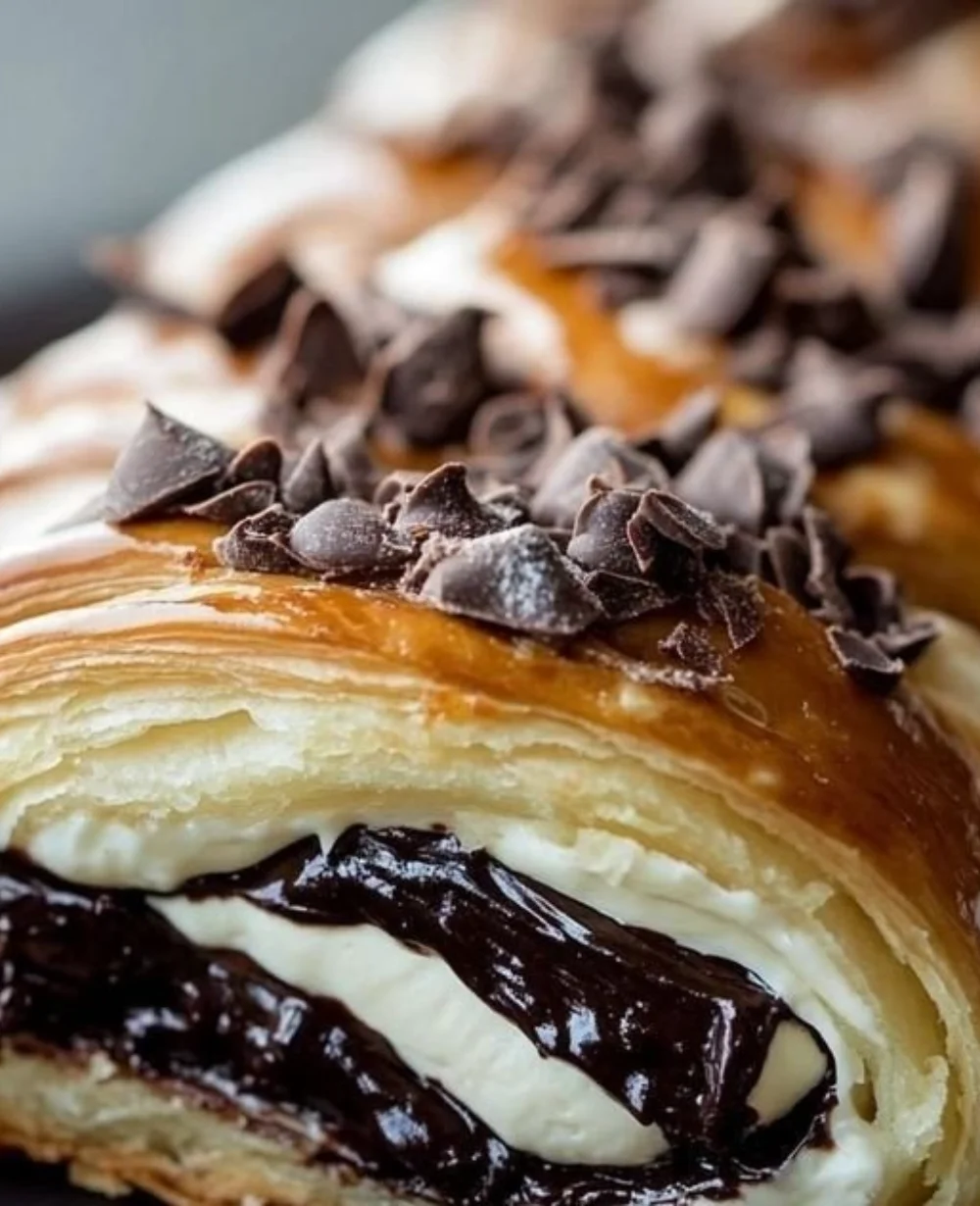 Decadent chocolate cream cheese Danish with flaky pastry and creamy filling