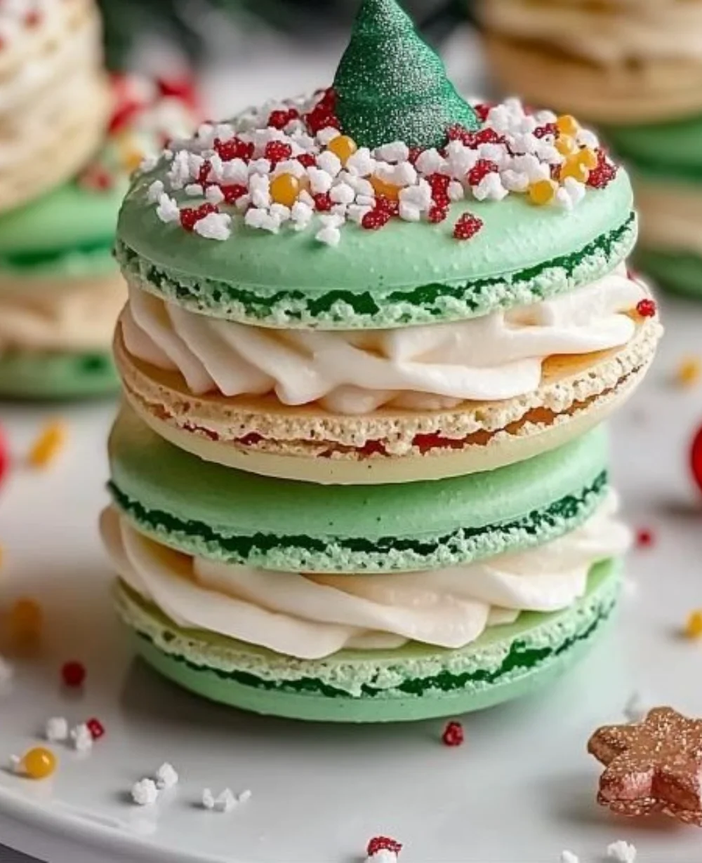 Delicious Christmas Tree Cake Macarons ready for holiday celebrations