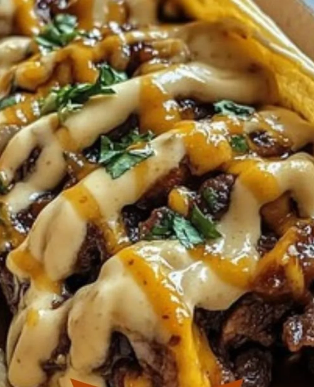 Garlic Butter Honey BBQ Beef Tacos served with fresh toppings on a wooden table.