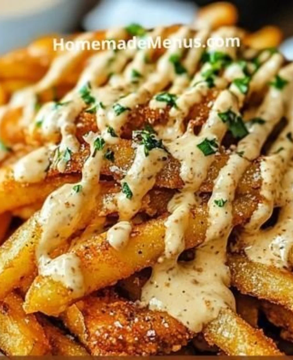 Delicious Louisiana Voodoo Fries topped with spicy seasoning and Creole sauce