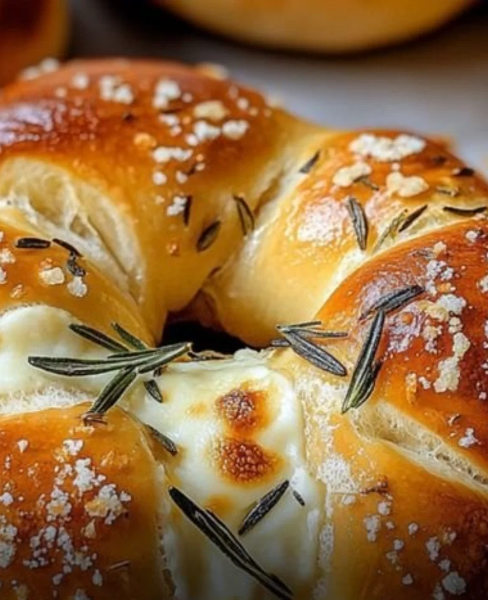 Mozzarella stuffed pretzels with rosemary and parmesan