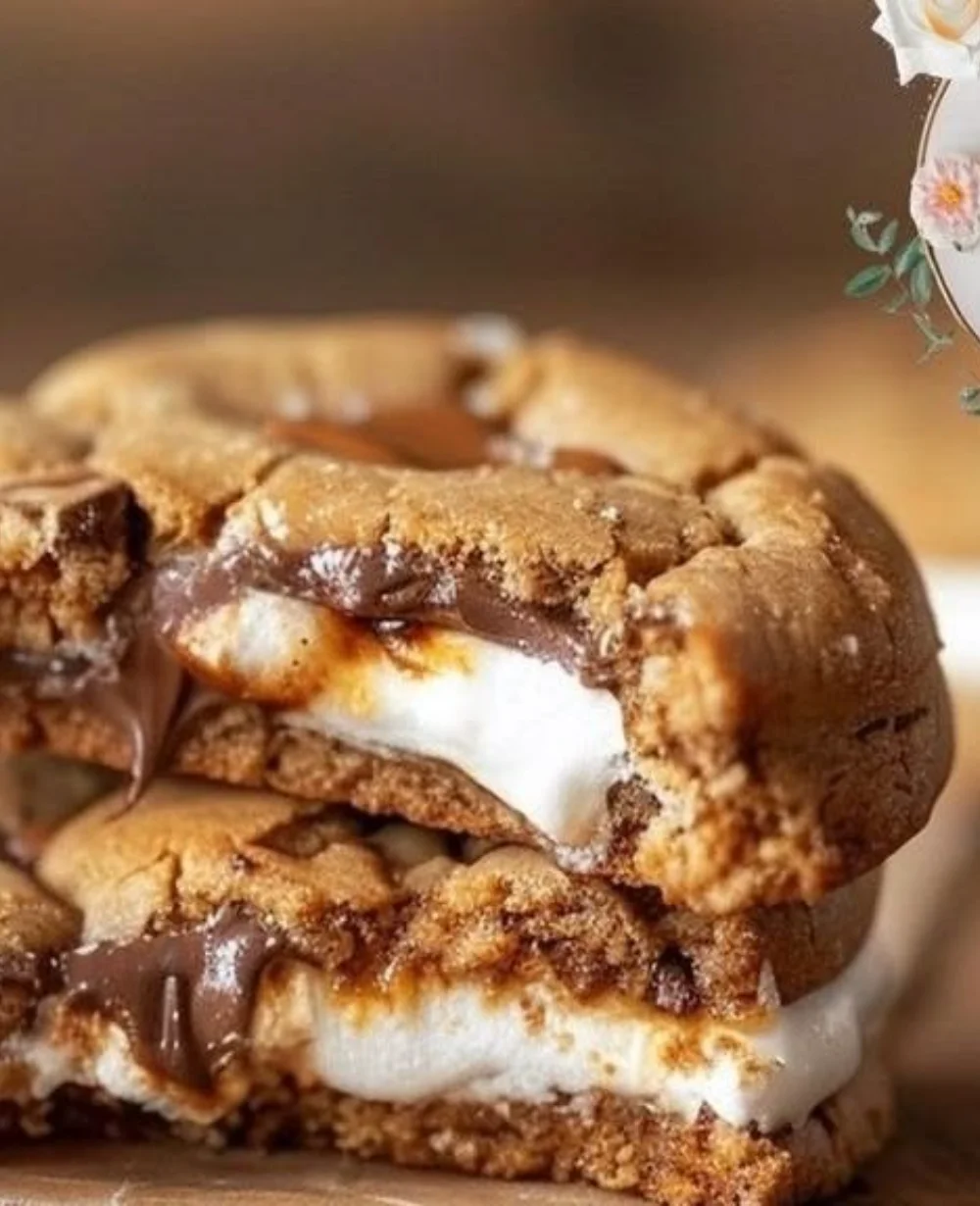 Homemade S’mores Cookies with chocolate and marshmallows.