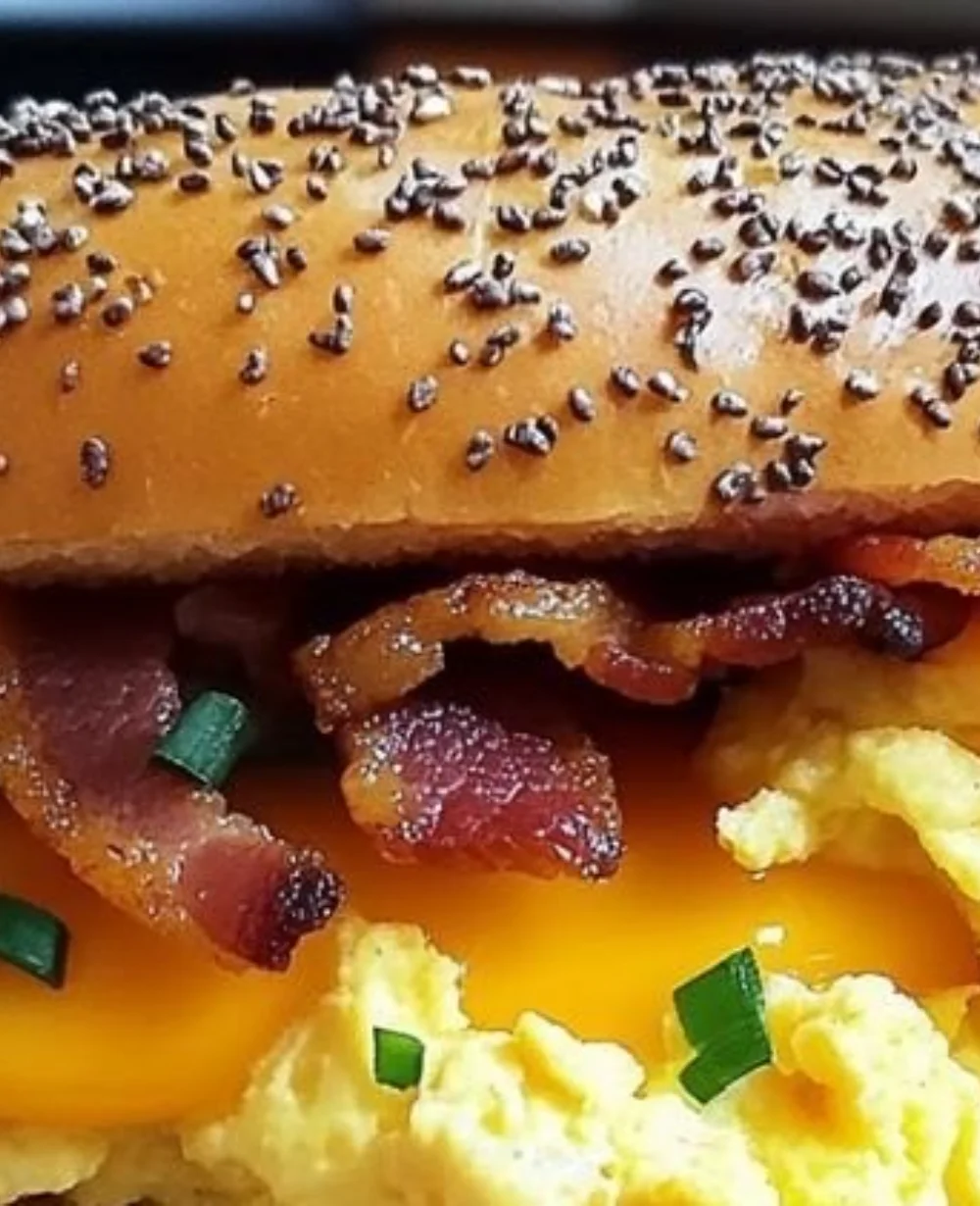Delicious Sunrise on a Bagel breakfast sandwich with eggs and toppings
