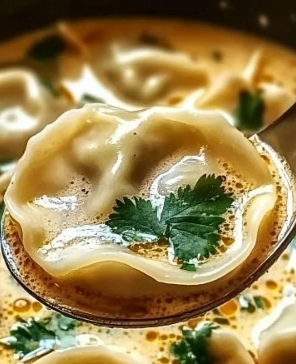 Bowl of flavorful Thai Potsticker Soup with dumplings and vegetables