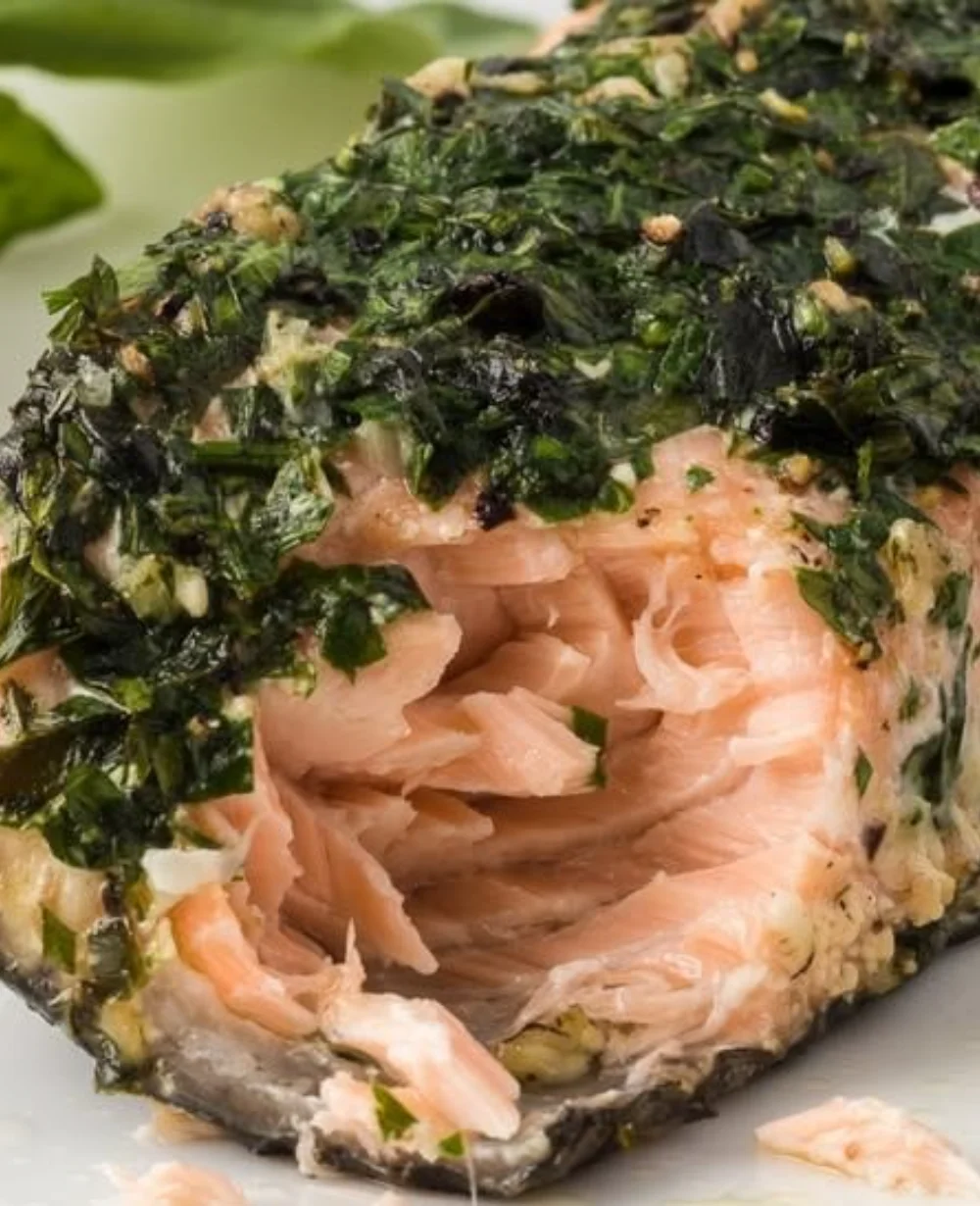 Fresh basil salmon cooked to perfection with herbs and spices