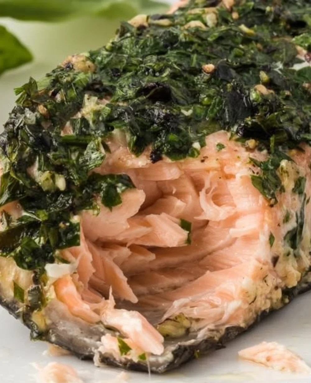 Delicious Basil Salmon dish garnished with fresh basil leaves