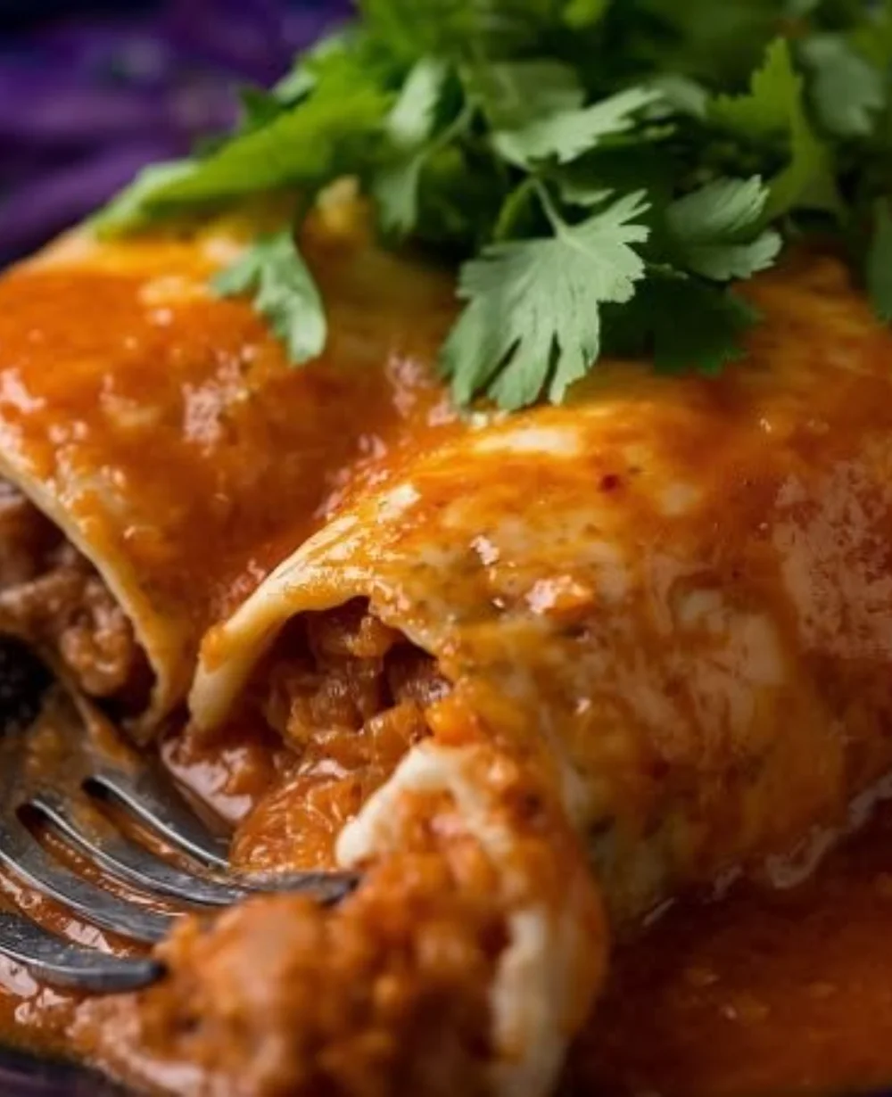 Delicious beef and bean burrito filled with sizzling beef, beans, and fresh ingredients.