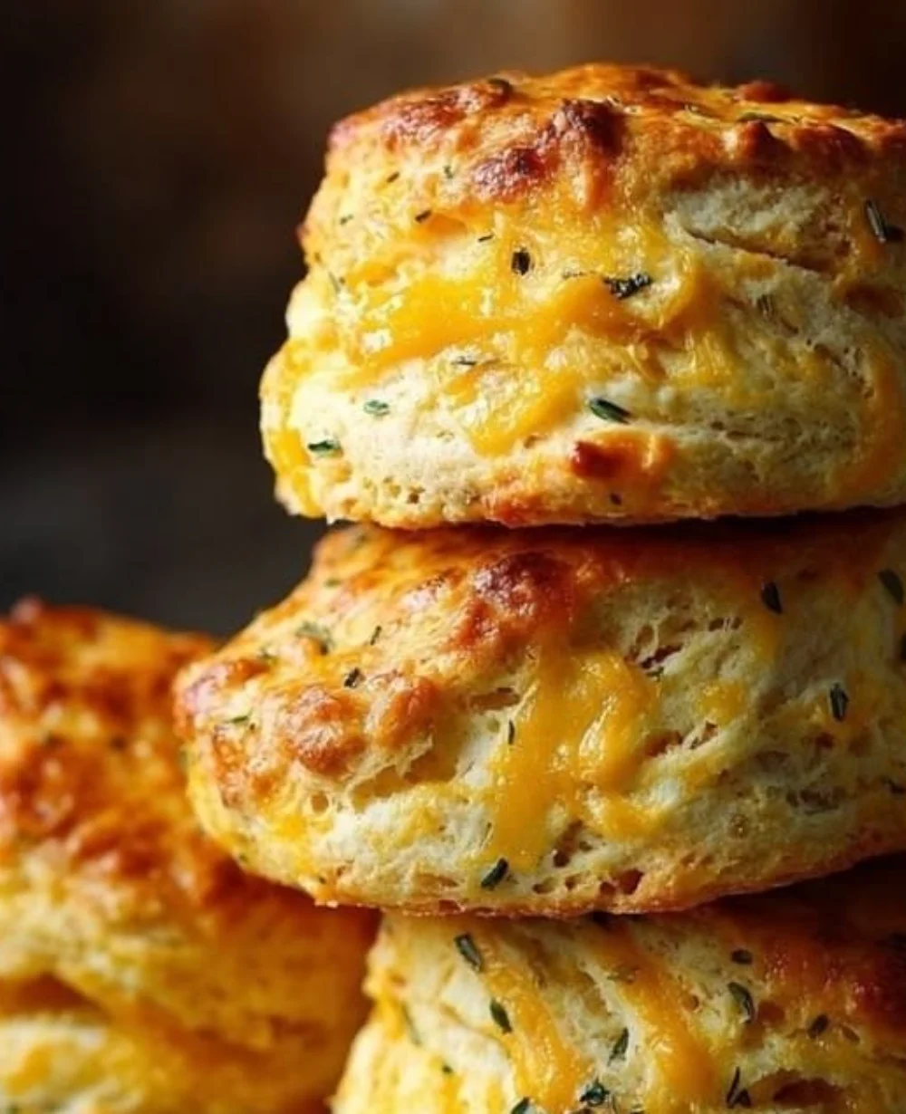 Freshly baked cheese scones with a golden crust and gooey melted cheese