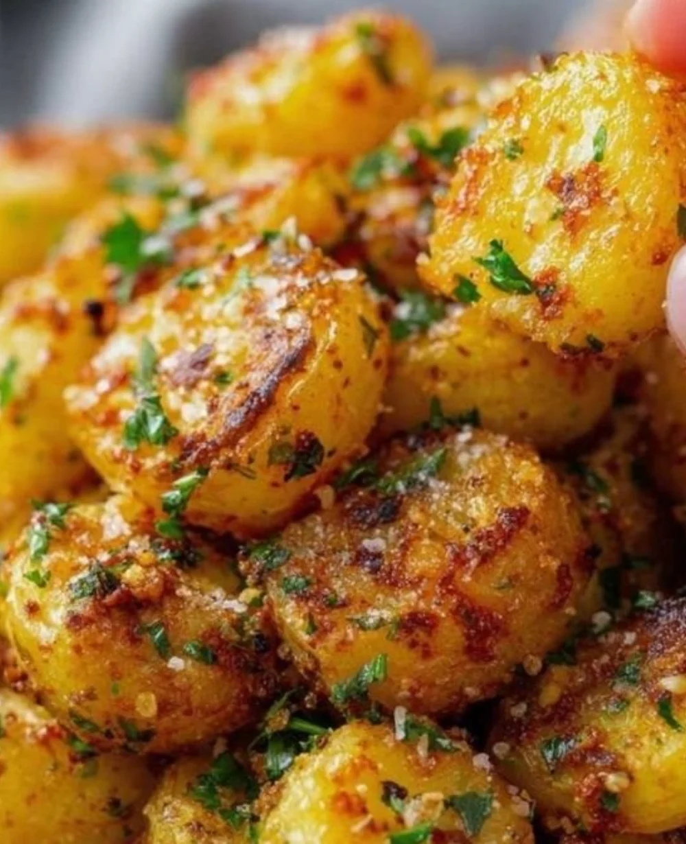Crispy air fryer canned potatoes ready to serve in a bowl