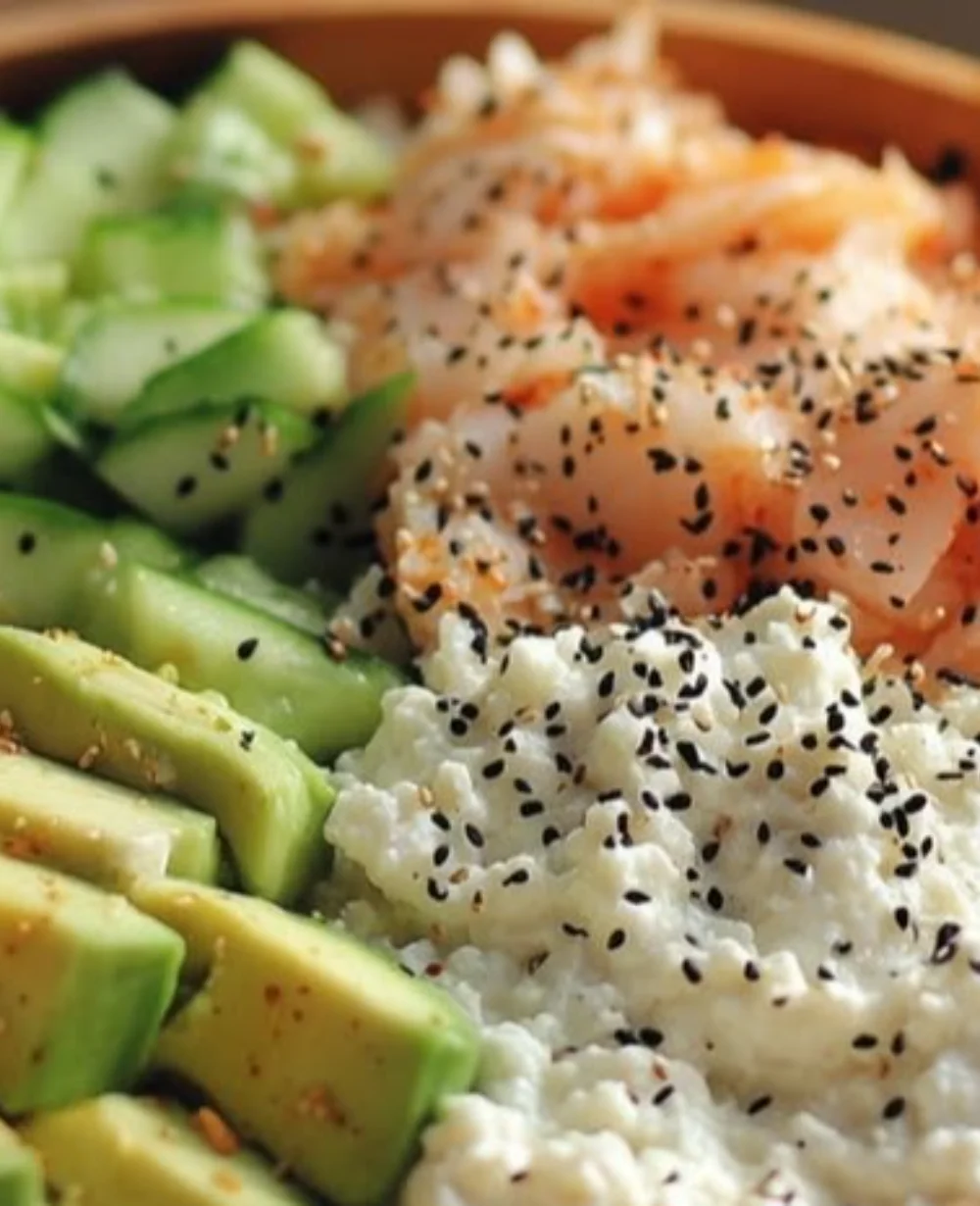 Delicious easy cottage cheese sushi bowl with fresh ingredients