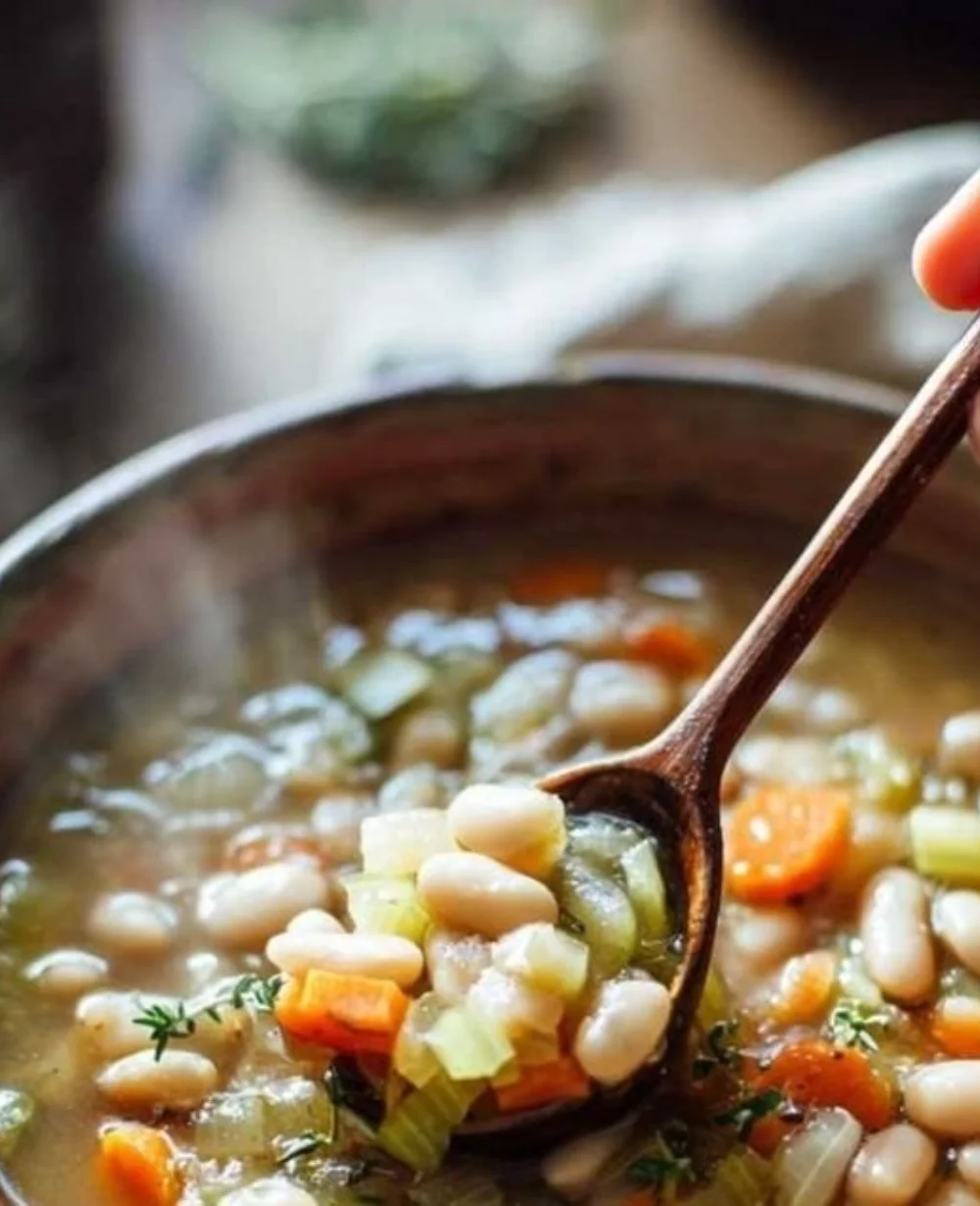 Delicious bowl of easy healthy northern beans cooked in a crockpot