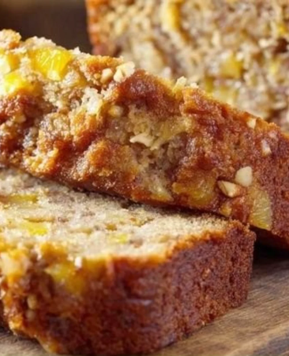 Delicious Hawaiian banana bread with crushed pineapple, perfect for family gatherings.