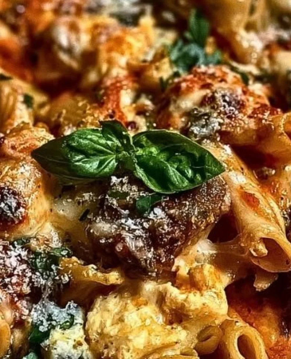 Delicious Five Cheese Ziti Al Forno pasta dish baked to perfection