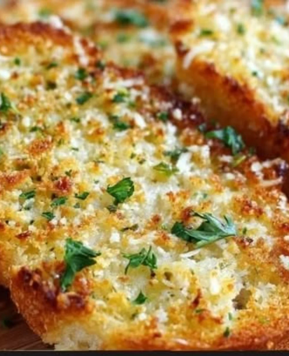 Delicious garlic bread toast topped with herbs and butter, perfect for any dish.