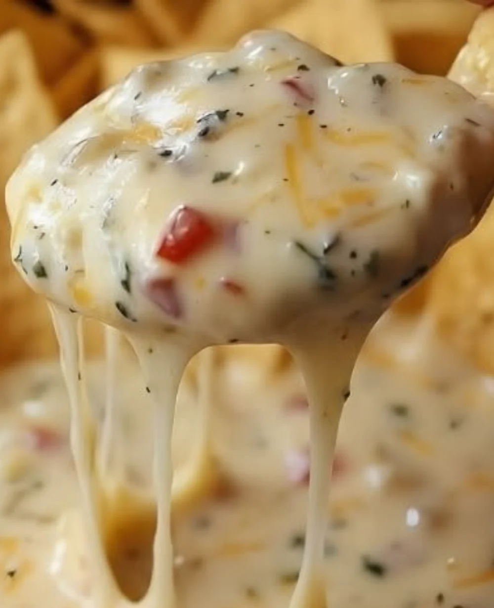Delicious Hatch Chile Queso Dip served with tortilla chips