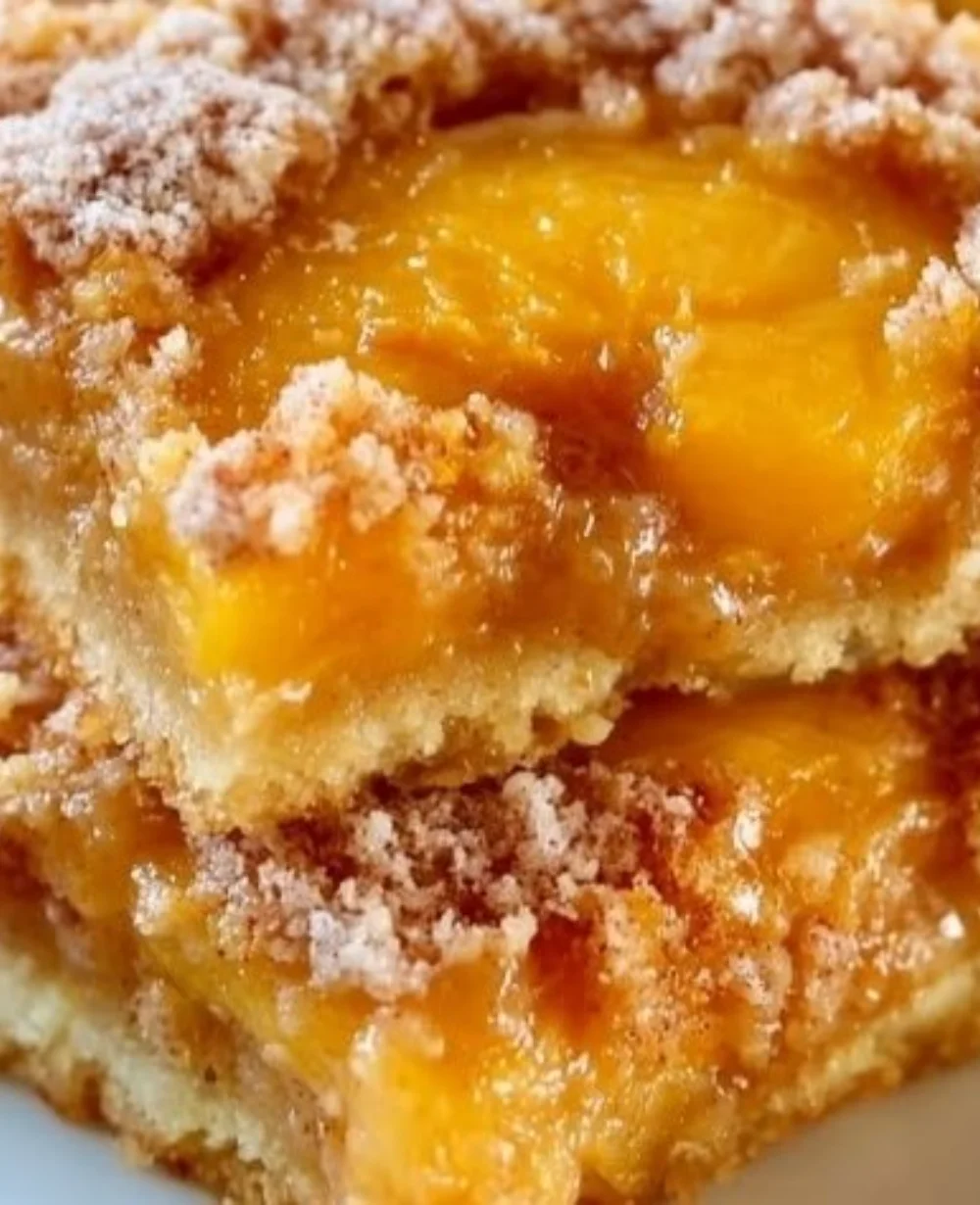 Delicious homemade summer peach bars with fresh peaches and a golden crust.