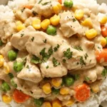 High protein crustless chicken pot pie with vegetables and spices