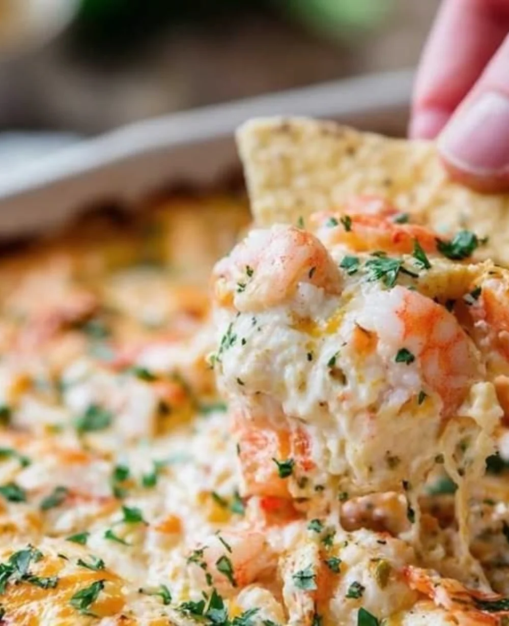 Creamy hot shrimp dip served in a bowl, perfect for appetizers.