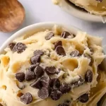 Bowl of irresistible Greek yogurt cookie dough with chocolate chips