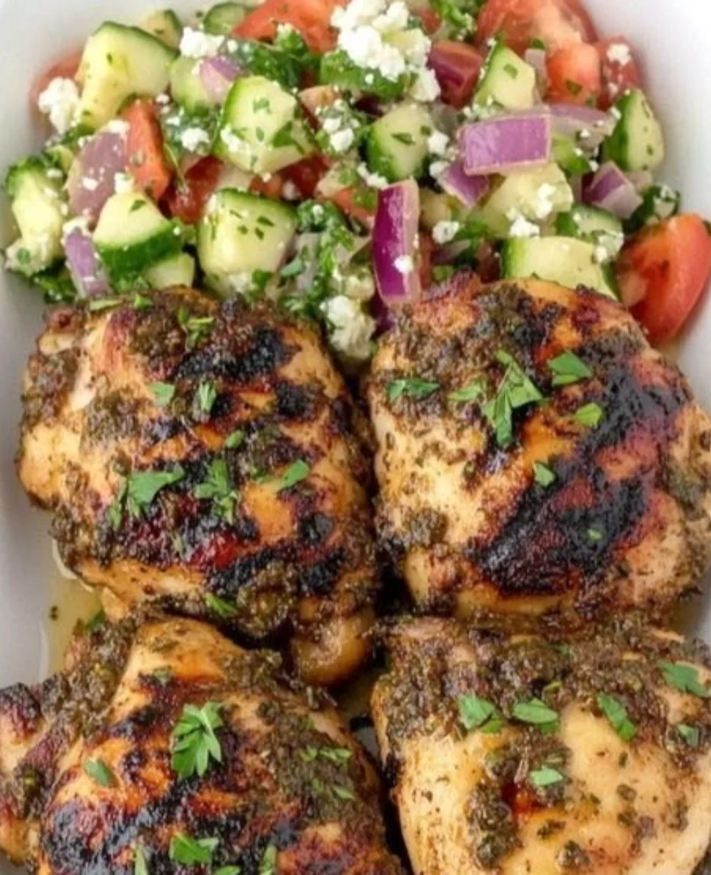 Juicy Mediterranean chicken marinade seasoned with herbs and spices.