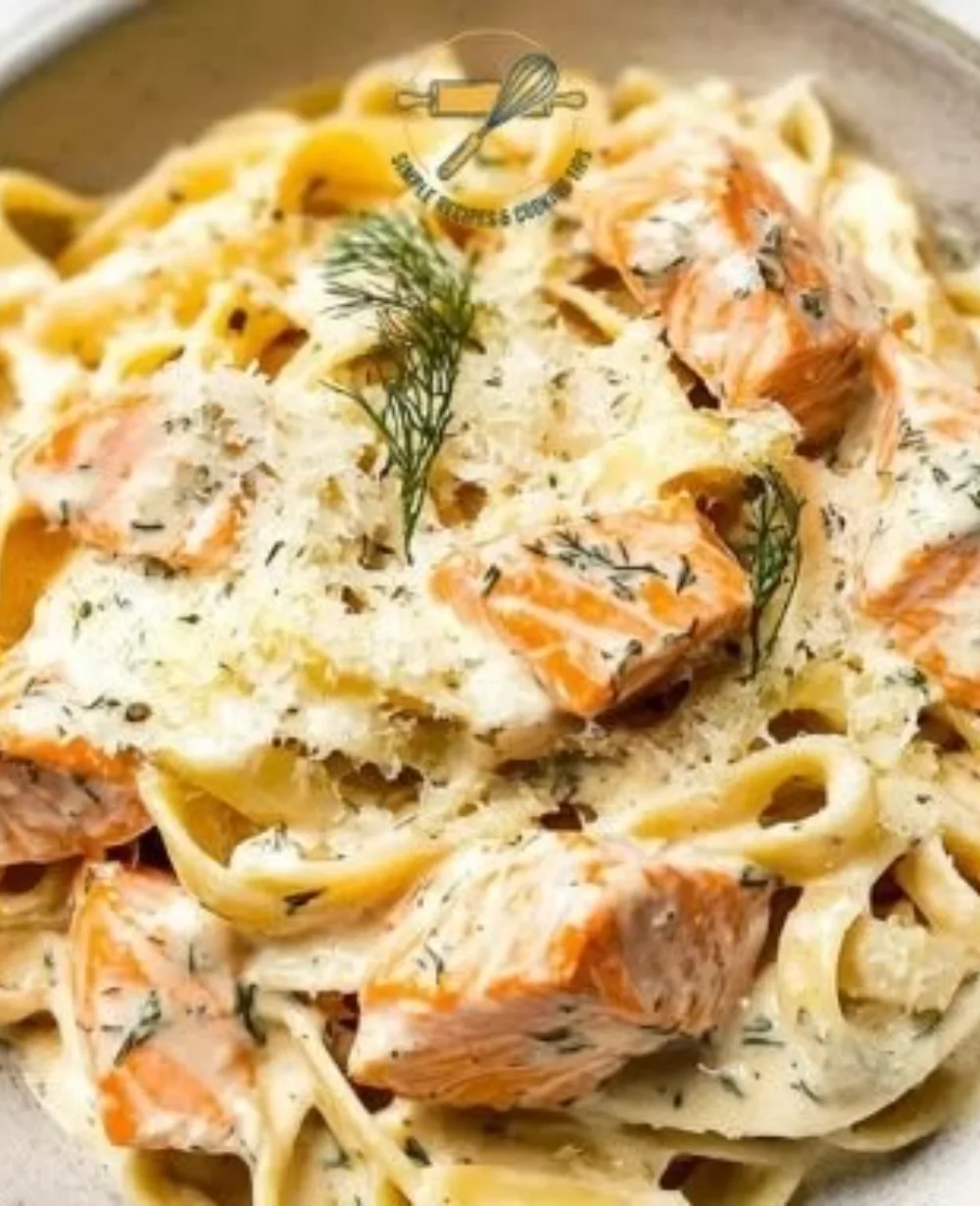 Delicious Lemon Dill Salmon Pasta served on a plate for a weeknight dinner.