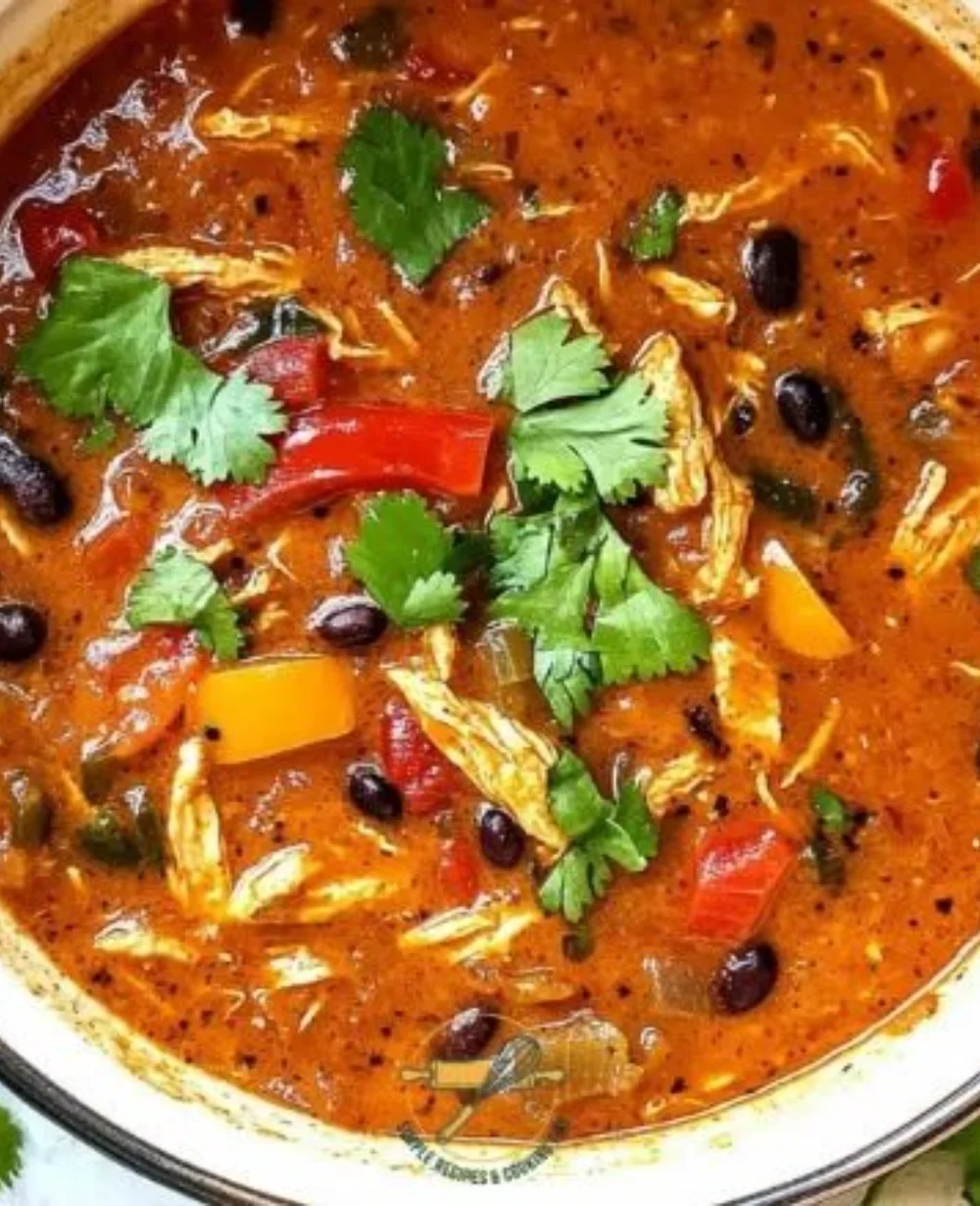 Cozy one-pot chicken fajita soup with vibrant veggies and spices