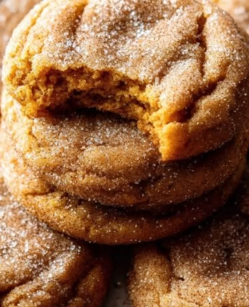 Delicious Pumpkin Snickerdoodles cookies sprinkled with cinnamon sugar