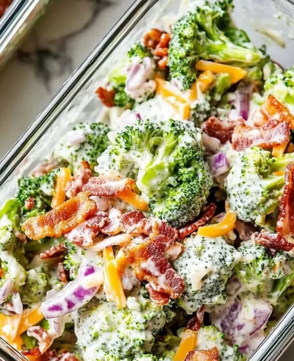 Fresh broccoli salad with colorful vegetables for quick meal prep