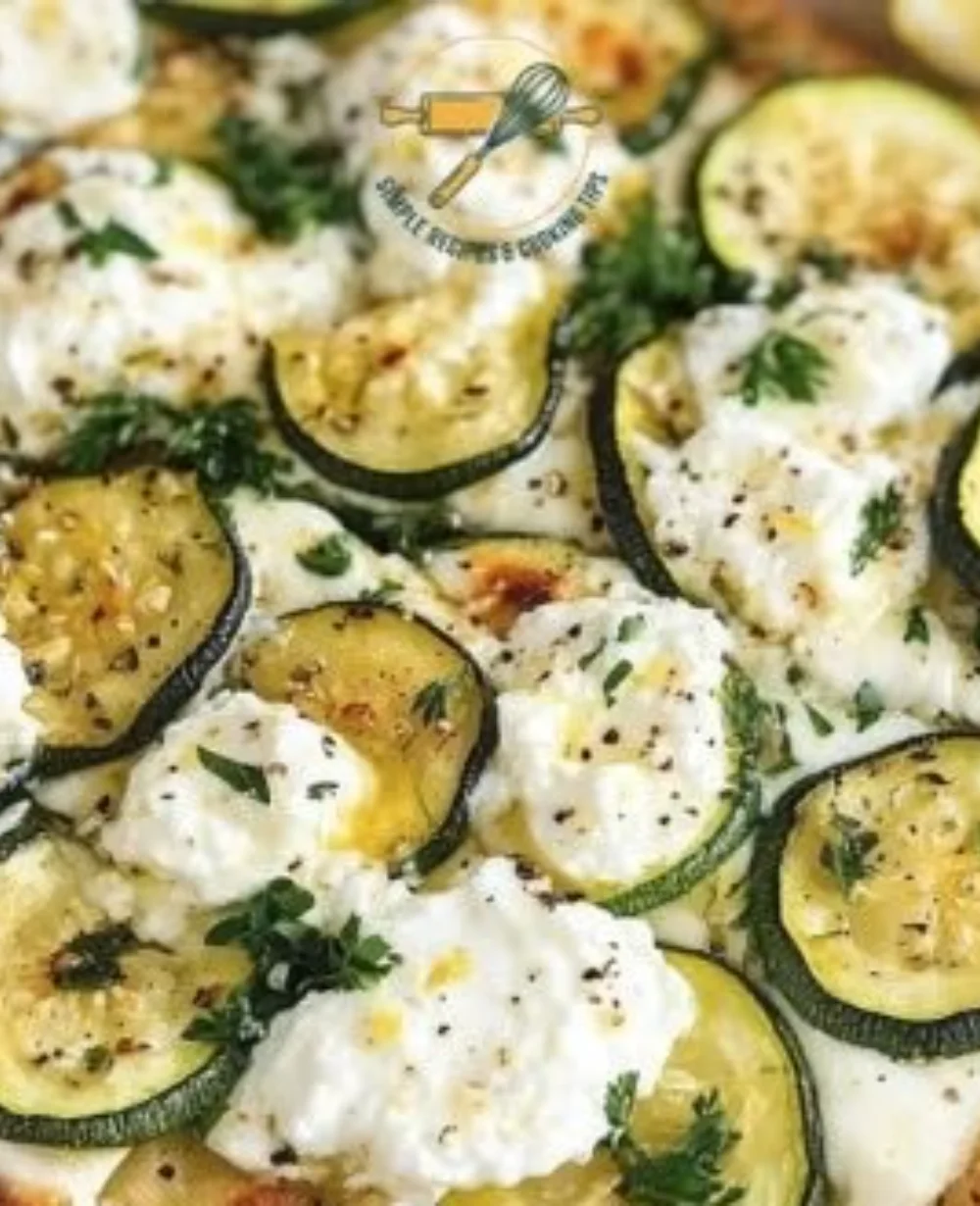 Ricotta flatbread topped with fresh zucchini slices