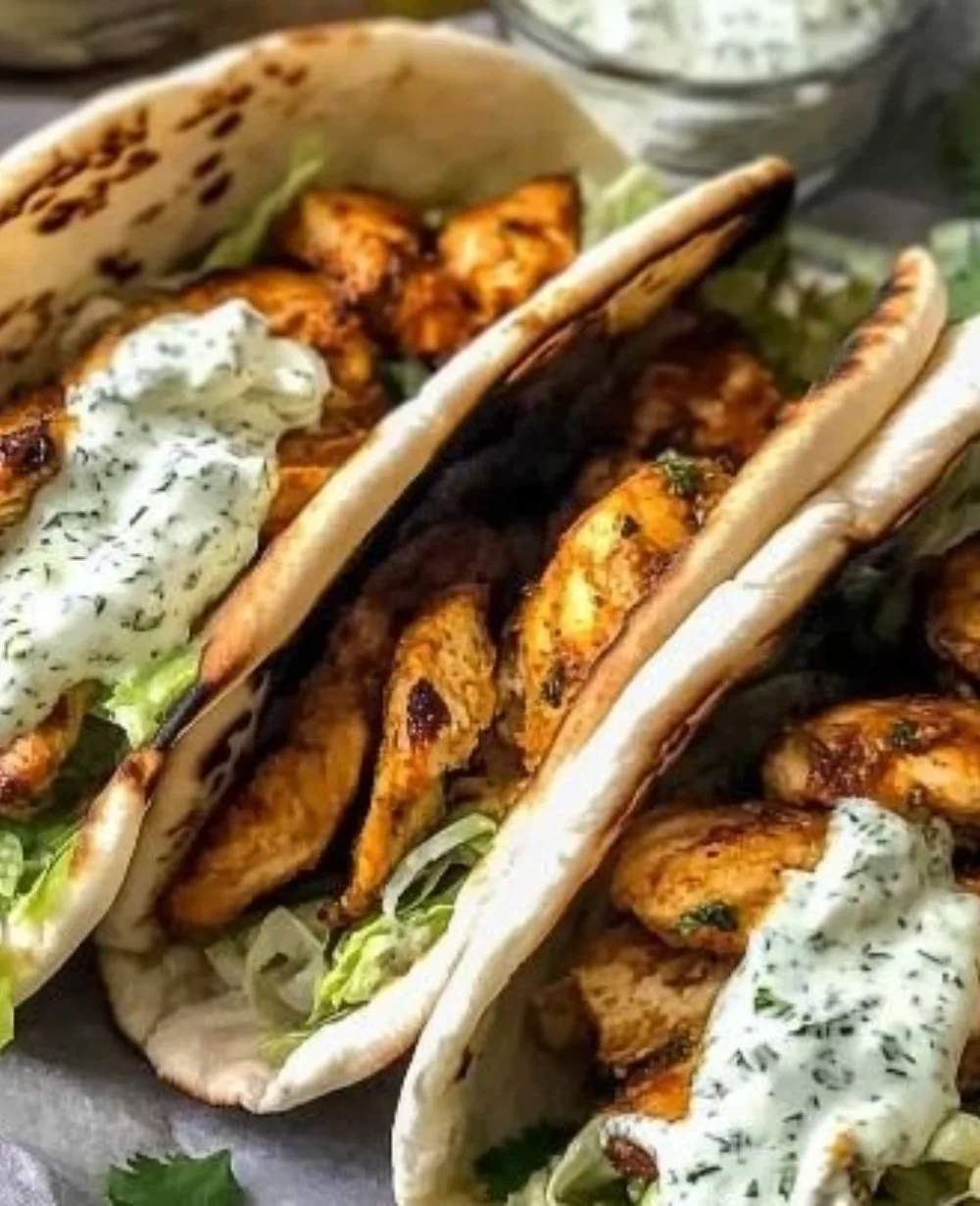 Sheet Pan Chicken Pitas with Herby Ranch served on a platter