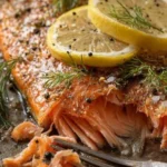 Delicious smoked trout served on a platter with herbs and lemon wedges