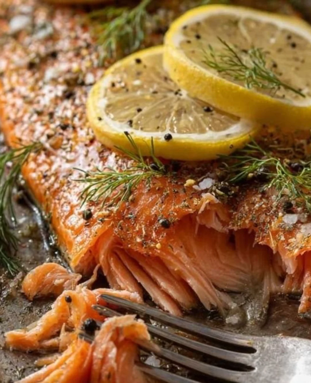 Delicious smoked trout served on a platter with herbs and lemon wedges