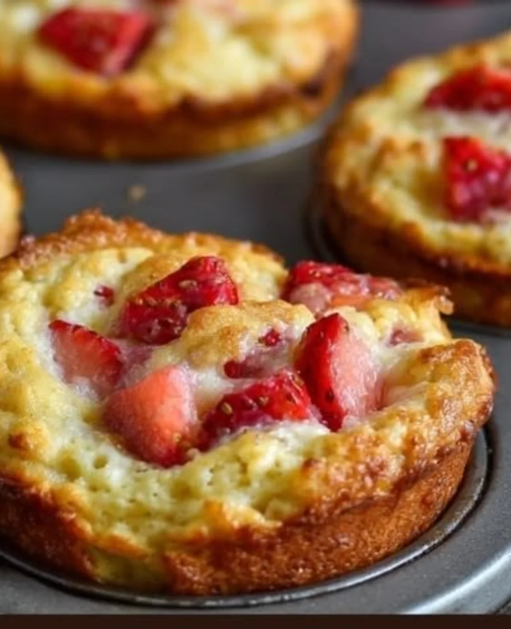 Delicious Sunrise Strawberry Cottage Cheese Pancake Muffins served on a plate
