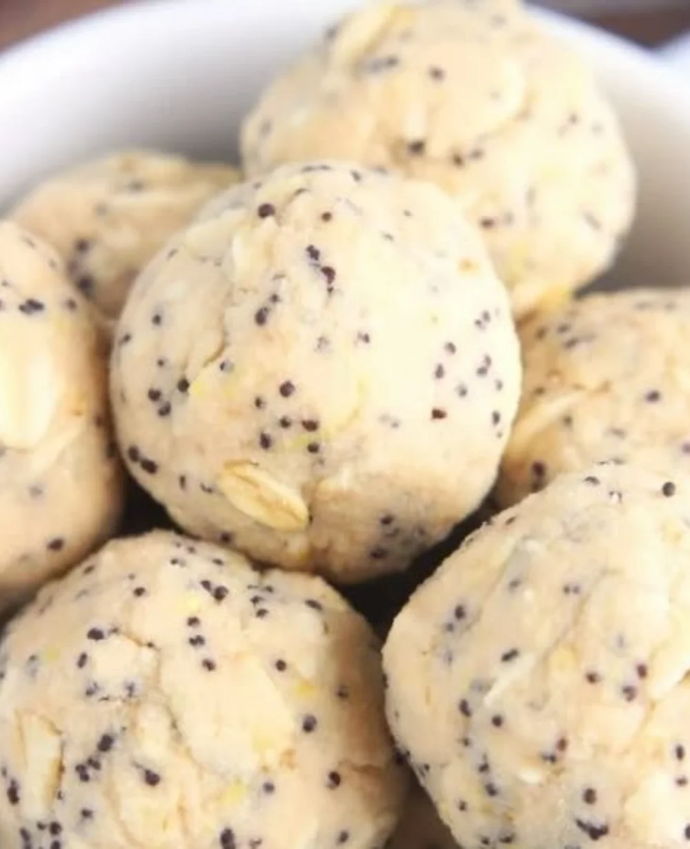 Homemade lemon poppy seed energy bites with fresh ingredients