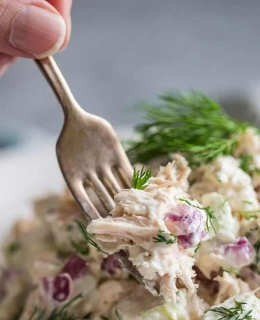 Delicious Whole30 chicken salad with fresh vegetables and herbs